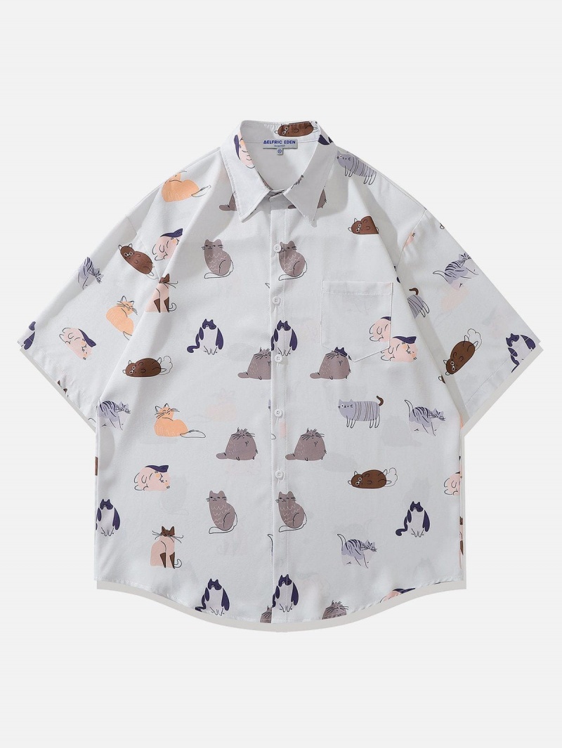 Chemise à Manches Courtes Aelfric Eden Cute Cartoon Cat Print Noir | OAS-65819097